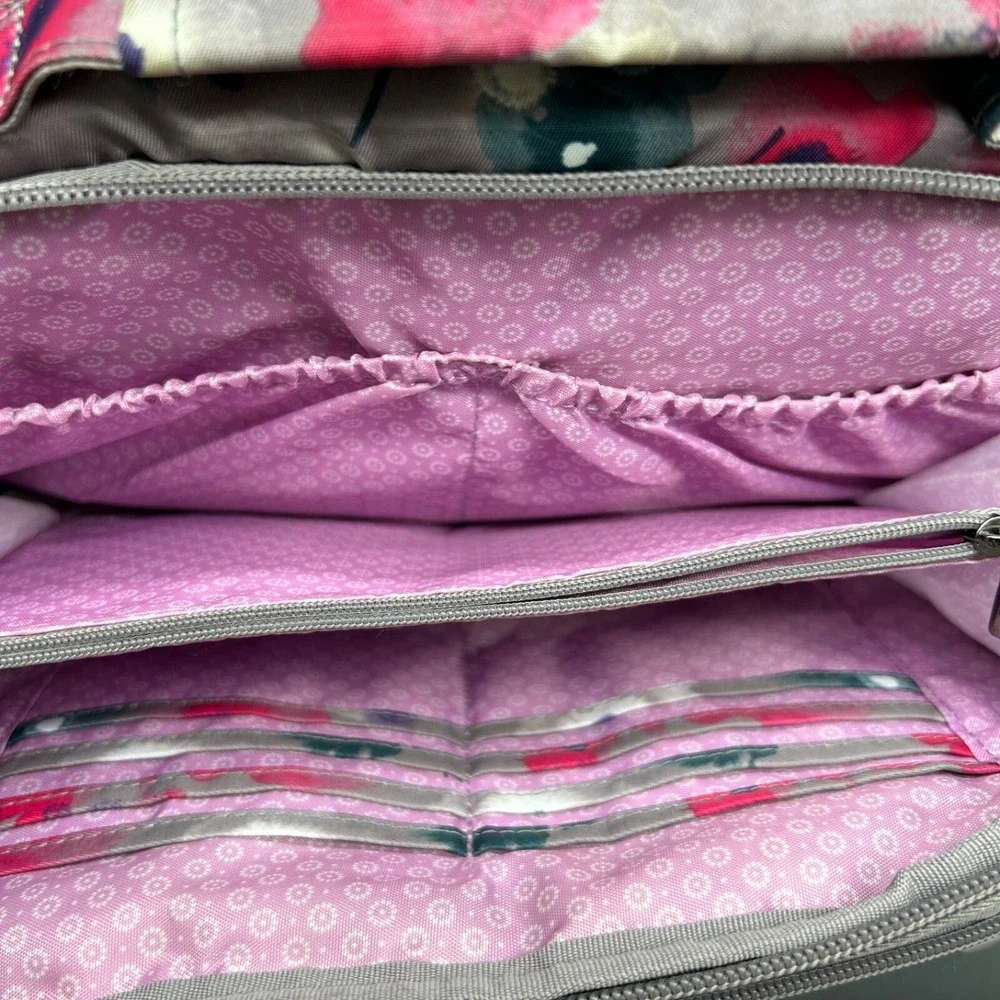 LUG‎ Scoop Crossbody Shoulder Bag Purse Watercolor Grey Pink Teal Flower